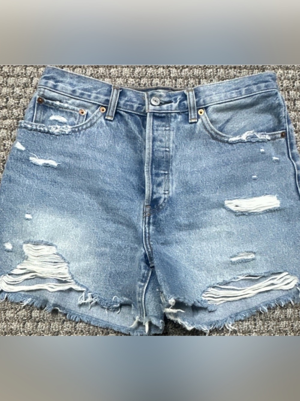Abercrombie & Fitch Distressed Medium Blue Denim Cutoff Shorts